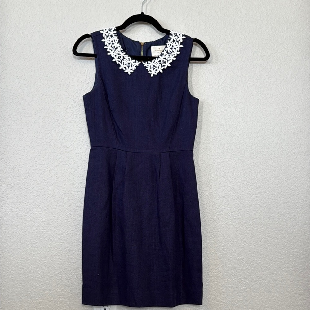 kate spade Tiff Embellished Sheath Dress French Navy Lace Collar 4